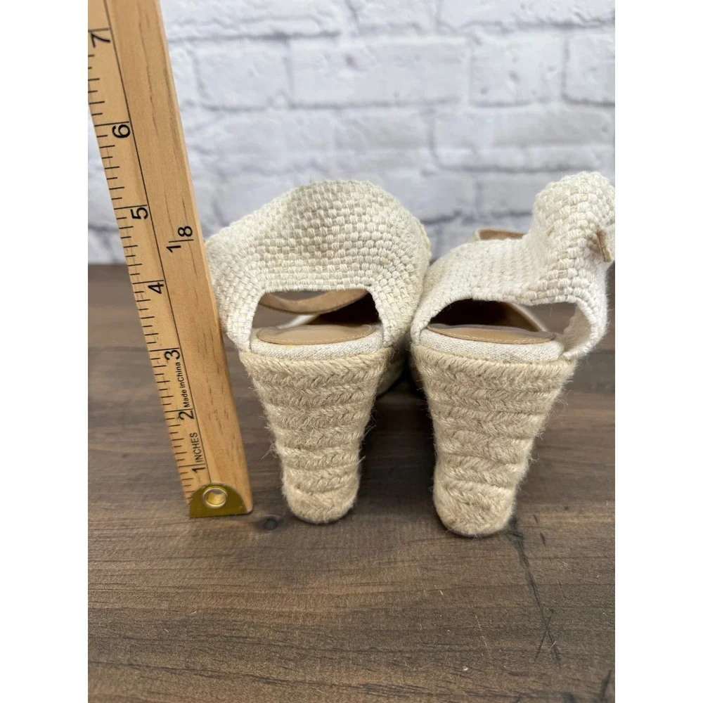 J.Crew Womens Linen Espadrille Wedge Sandals Natural Oatmeal Size 7 Buckle Strap